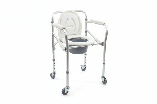 Folding Aluminium Commode Chair with locking Wheels | Portable Patient Toilet Chair