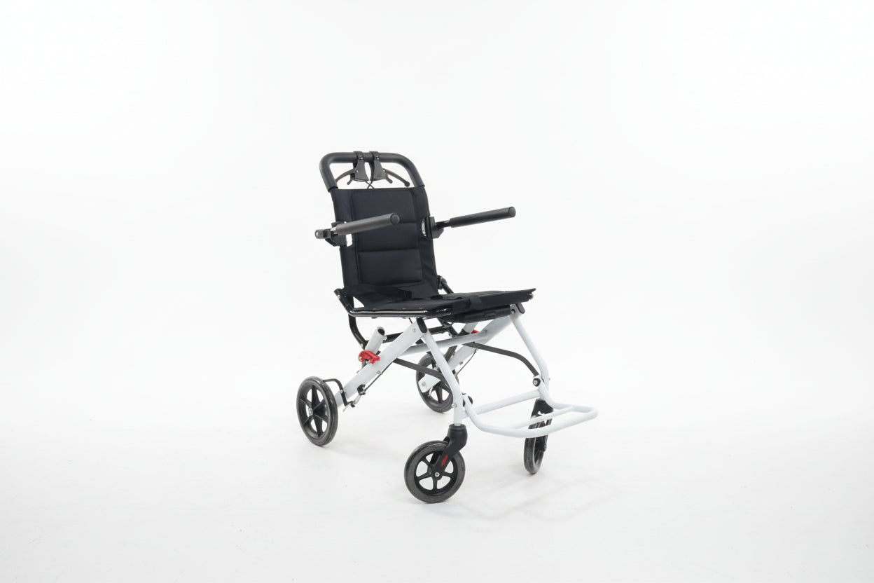 Lightweight Folding Transport Wheelchair with 360° Front Wheels – Portable Adults Senior Travel Chair