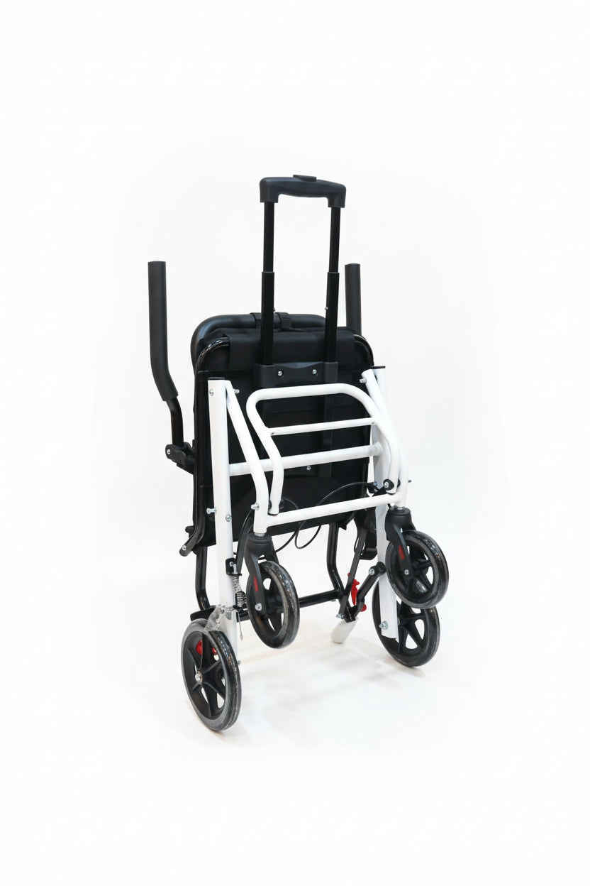 Lightweight Folding Transport Wheelchair with 360° Front Wheels – Portable Adults Senior Travel Chair