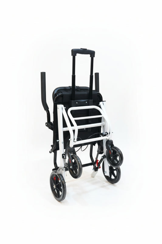 Lightweight Folding Transport Wheelchair with 360° Front Wheels – Portable Adults Senior Travel Chair